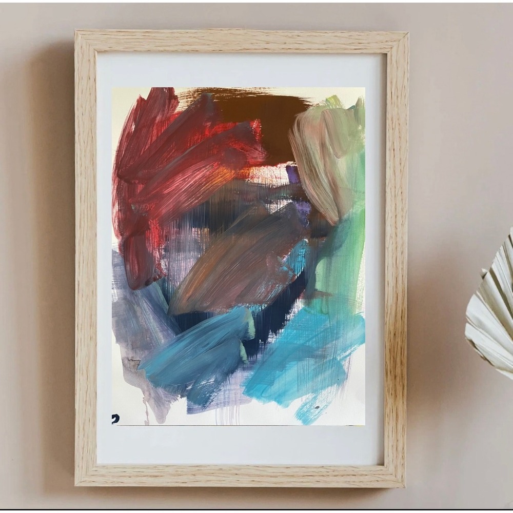 OMAN Original Abstract Painting 11x14 Paper Expressionist Art Red Teal Brown